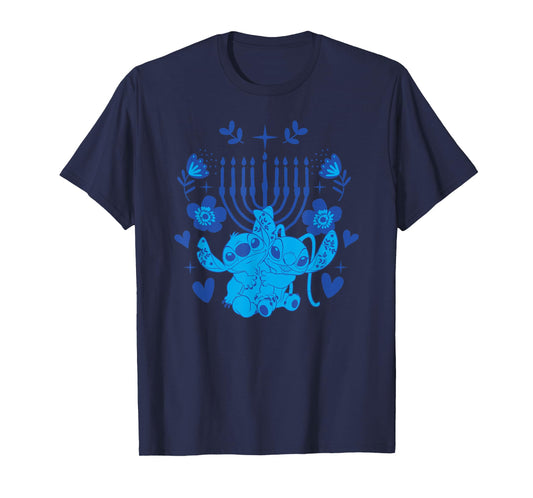 Disney Lilo & Stitch Hanukkah Stitch & Angel Holiday Menorah T-Shirt