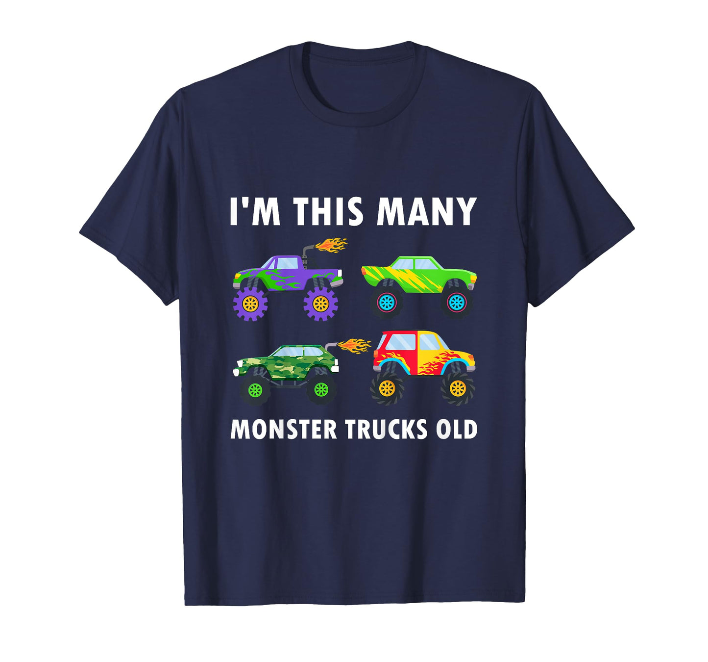 Kids 4 Years Old Boy Monster Trucks Old 4th Birthday Kids T-Shirt