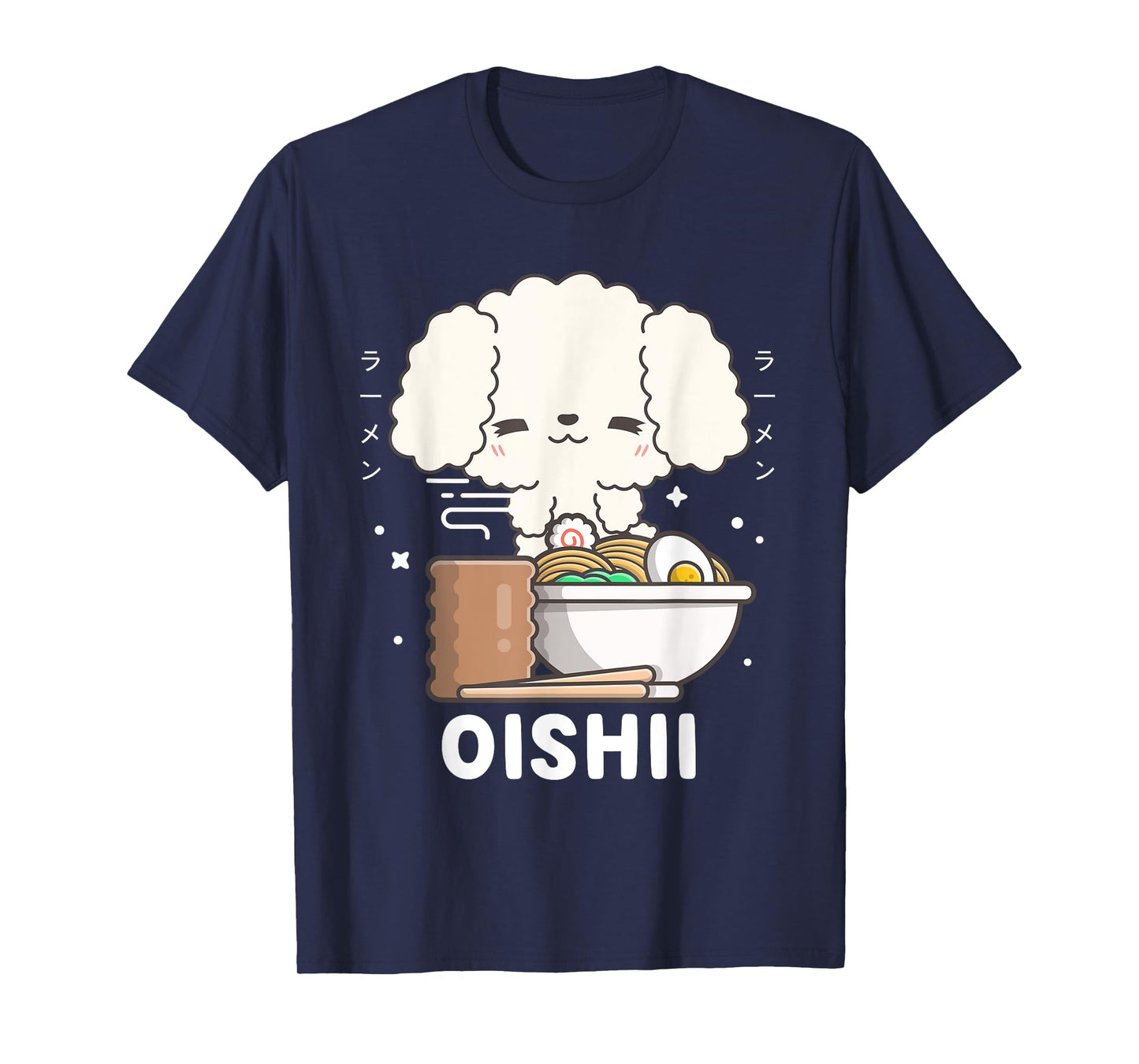 Kawaii Poodle Eats Japanese Ramen Noodles Kawaii Aesthetic T-Shirt