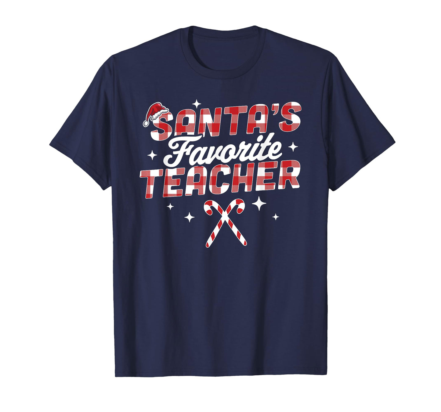 Santa's Favorite Teacher Christmas Santa Hat Candy Cane Xmas T-Shirt