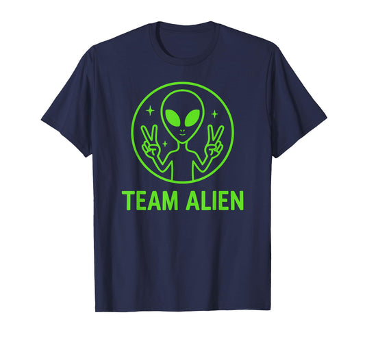 Team Alien – Funny Green Extraterrestrial Peace Sign Cartoon T-Shirt