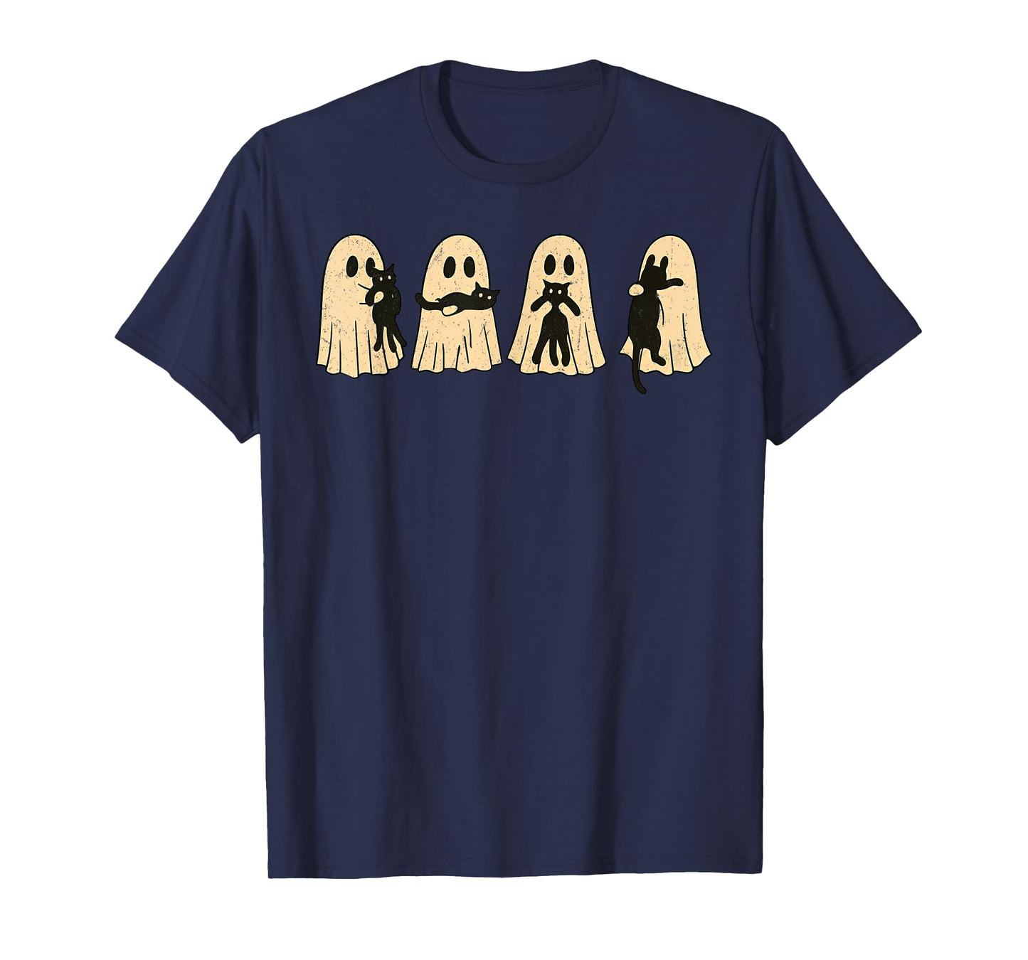 Funny Ghost With Black Cat Halloween T-Shirt