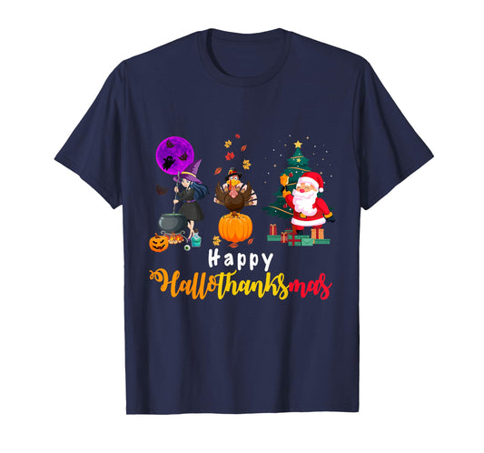 Happy Hallothanksmas Halloween Thanksgiving Merry Christmas T-Shirt