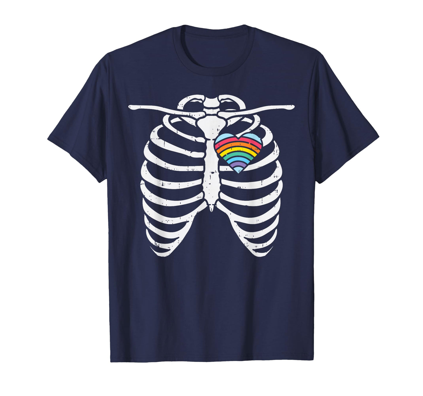 LGBT Gay Heart Skeleton Ribs X-Ray Rainbow Halloween Costume T-Shirt