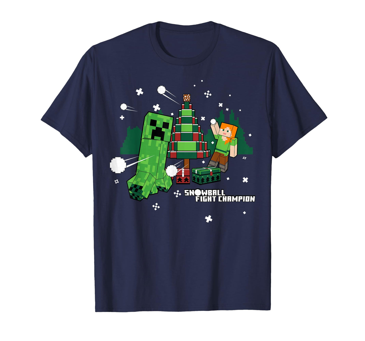 Minecraft Christmas Creeper Tree Snowball Battle T-Shirt