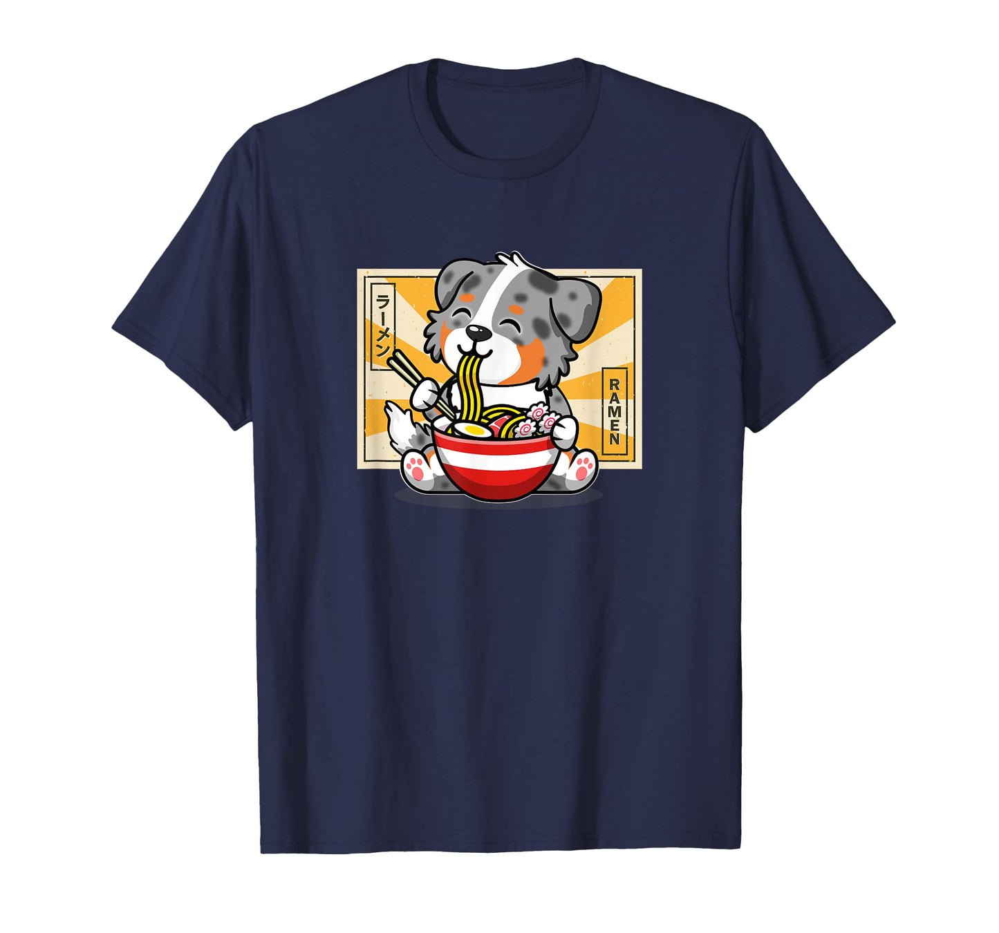 Funny Kawaii Kids Ramen Blue Merle Australian Shepherd Lover T-Shirt