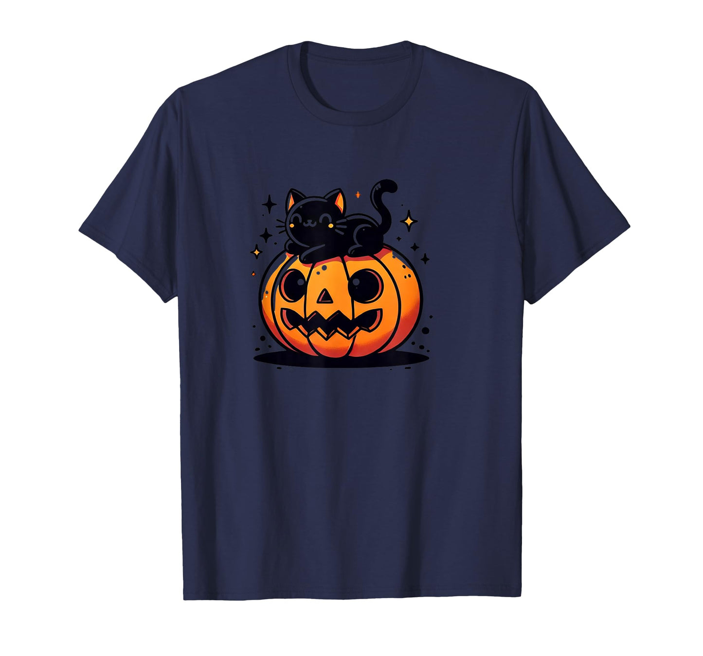 Kawaii Anime Halloween Cat Pumpkin Kids Womens T-Shirt