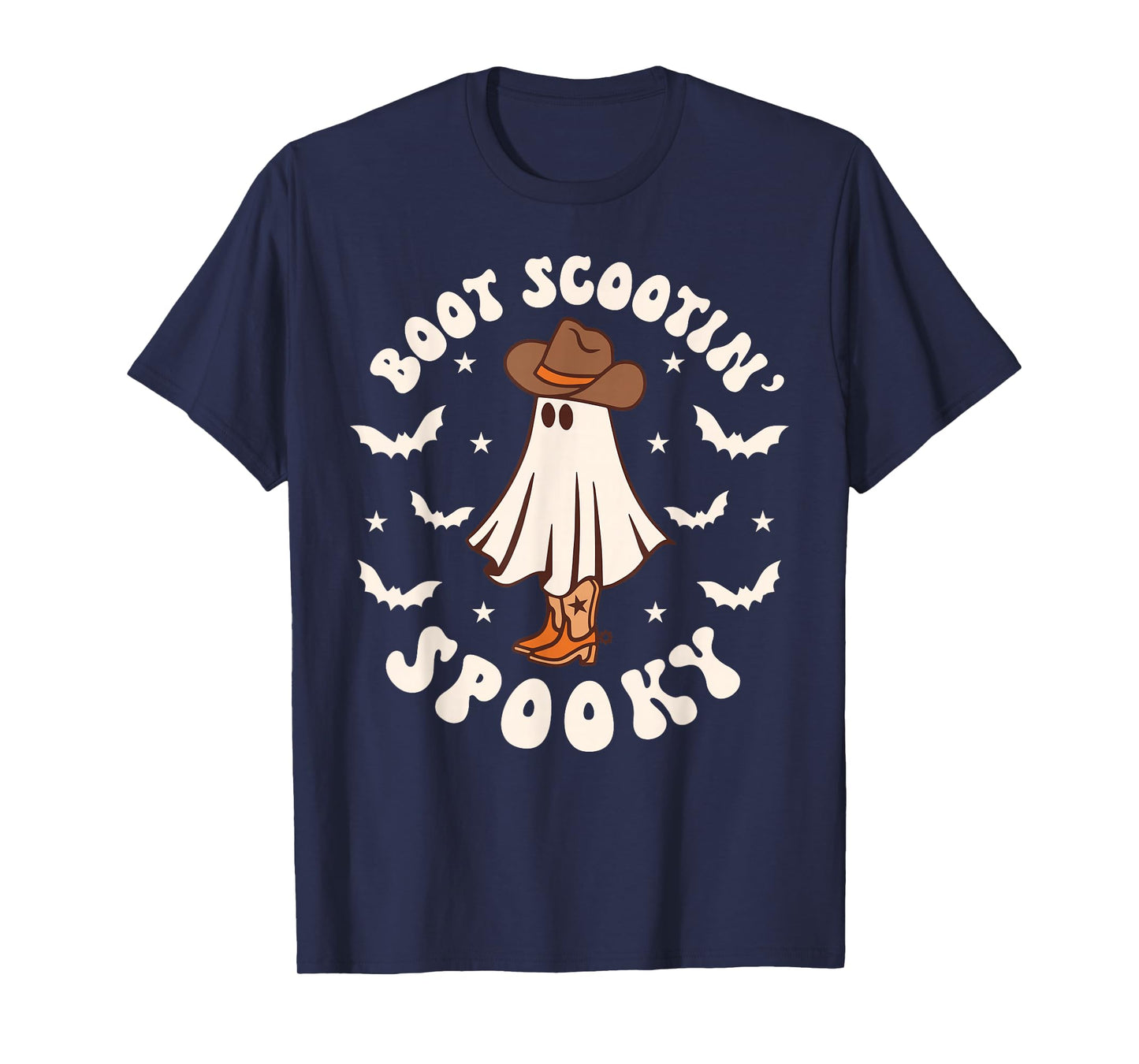 Retro Western Halloween Cute Ghost Funny Boot Scootin Spooky T-Shirt
