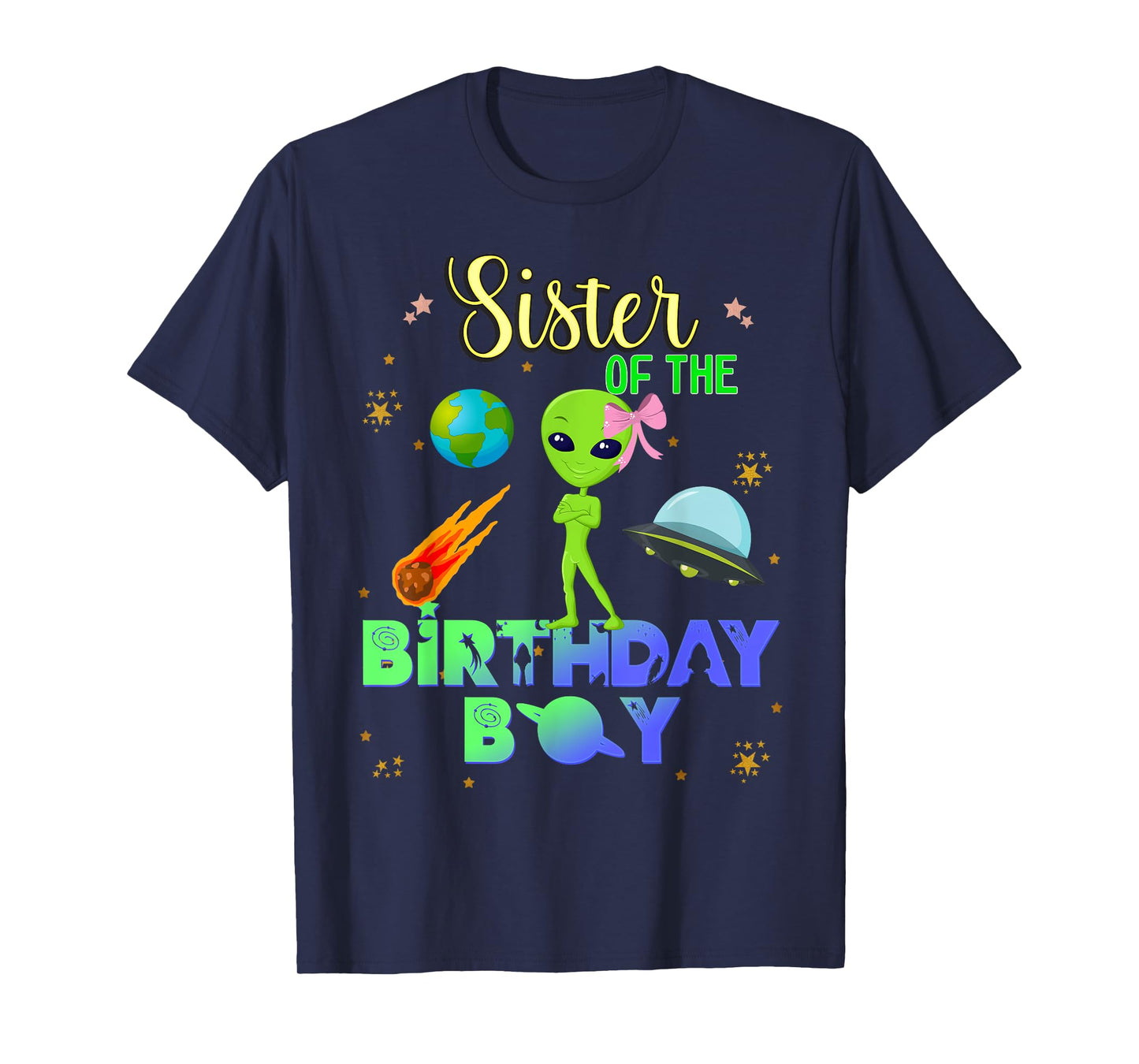 Alien Birthday Boy Party Theme Spaceship Sister T-Shirt