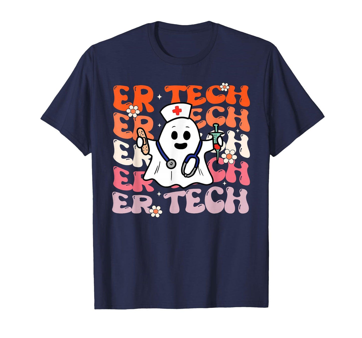 ER Tech Groovy Funny Halloween Ghost Nursing Spooky Costume T-Shirt
