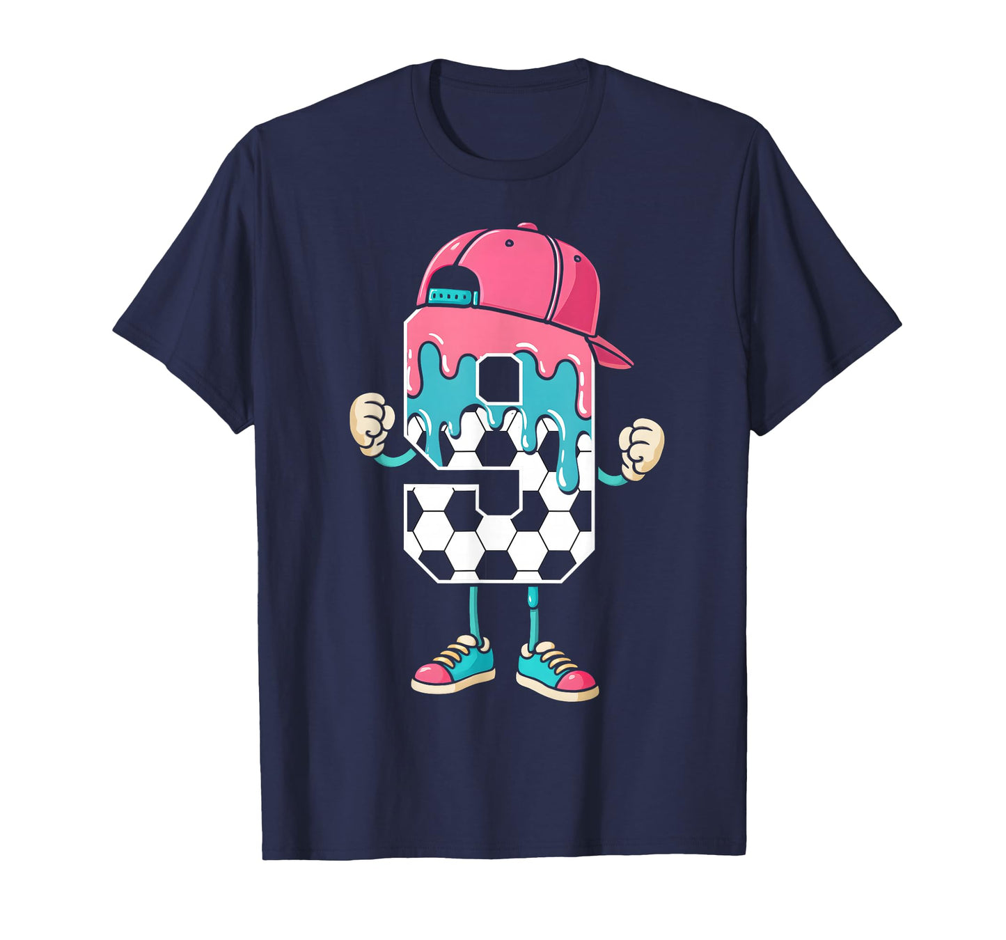 Soccer 9 Year Old Ice Cream Drip Youth 9th Birthday Boy 9 T-Shirt