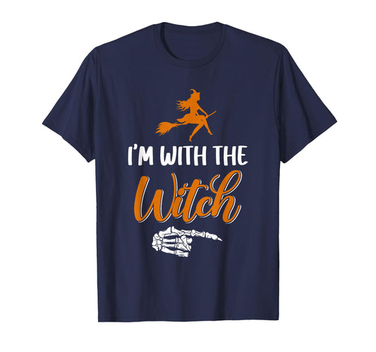 Funny Halloween I'm With The Witch Skeleton Hand Men Women T-Shirt