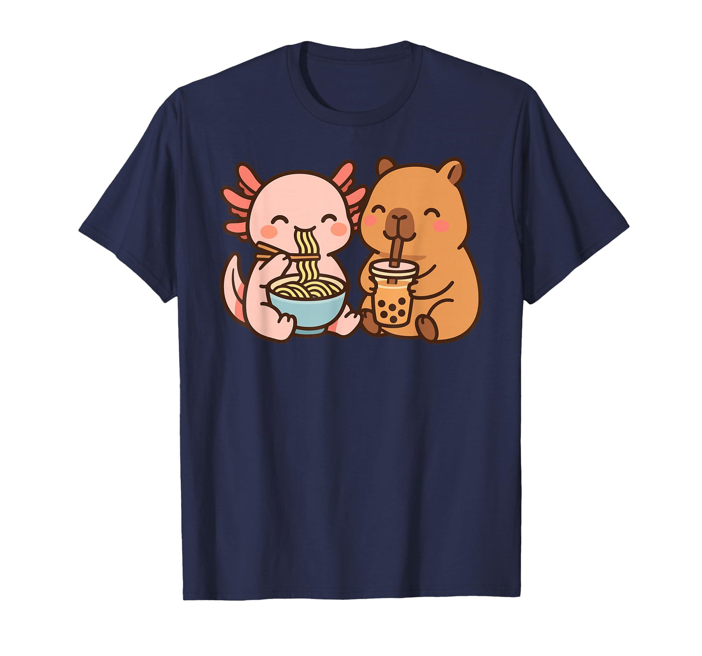 Capybara Axolotl Kawaii Kids Anime Boba Tea Ramen T-Shirt