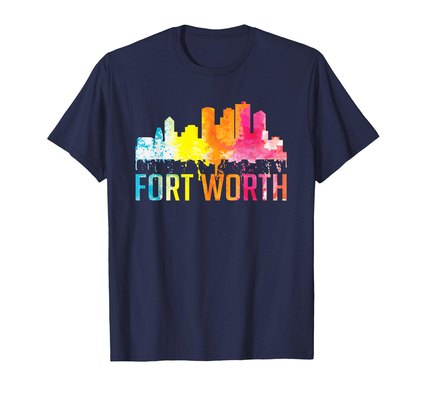 Fort Worth Texas Retro Watercolor Skyline Art Souvenir Gift T-Shirt