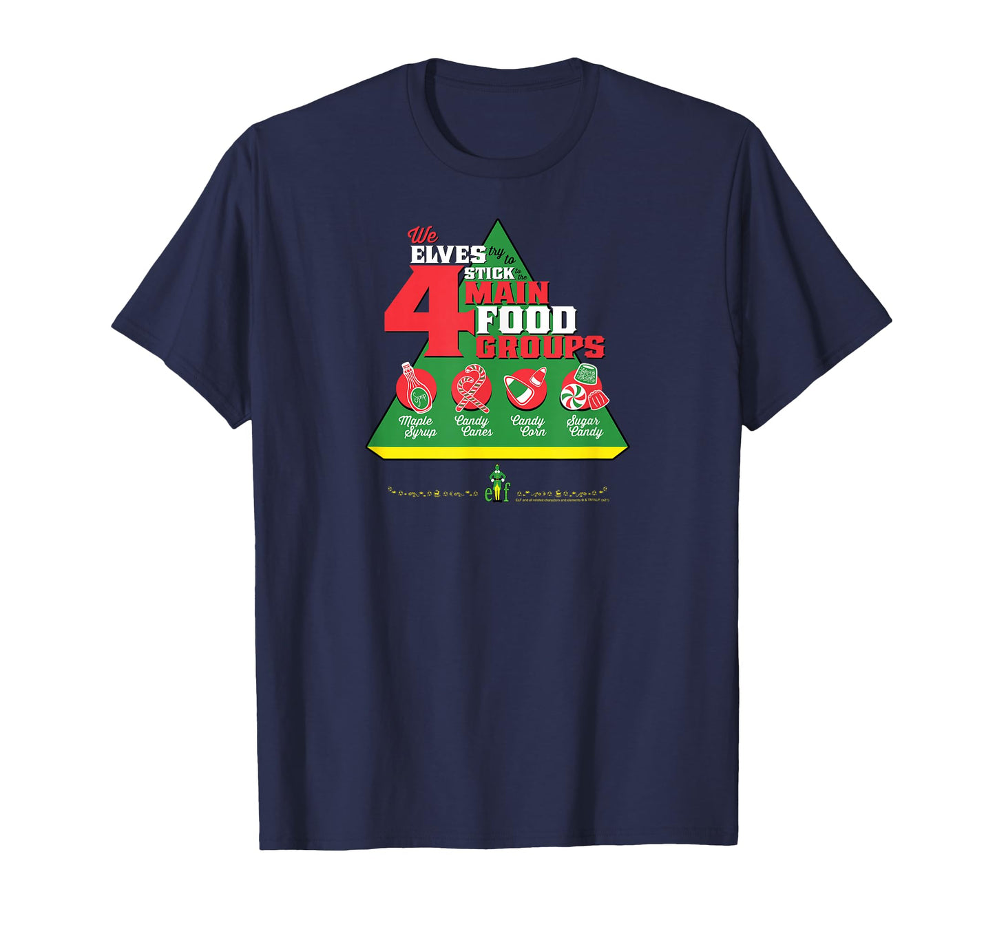 Elf Food Groups Food Pyramid Funny Christmas T-Shirt