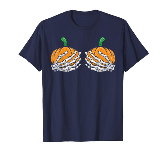 Pumpkin Skeleton Hands Bra Halloween Costume Girls Women T-Shirt