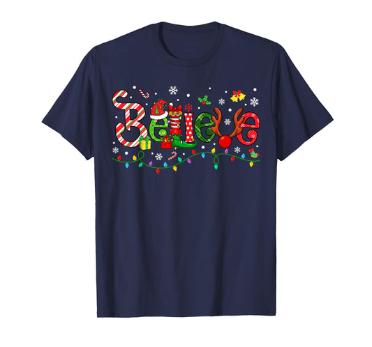 Believe Merry Christmas Santa Team Squad Matching Family T-Shirt