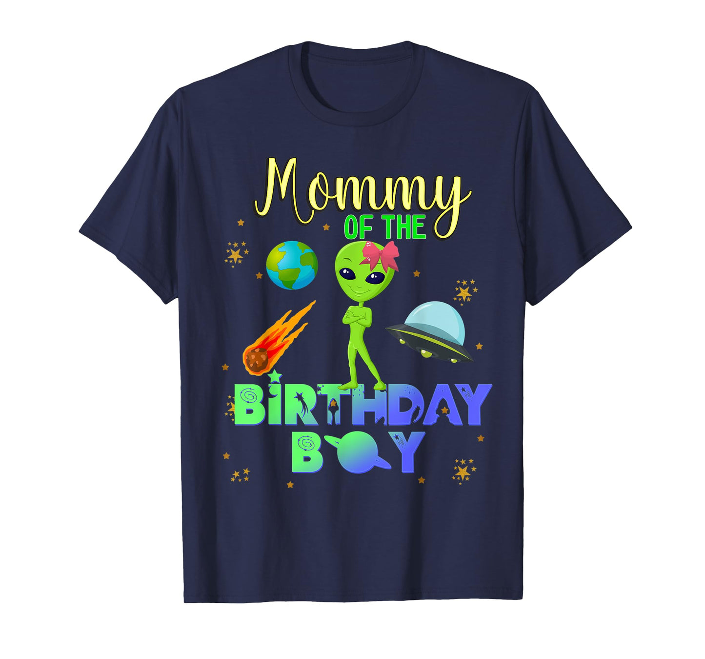 Alien Birthday Boy Party Theme Spaceship Mommy T-Shirt