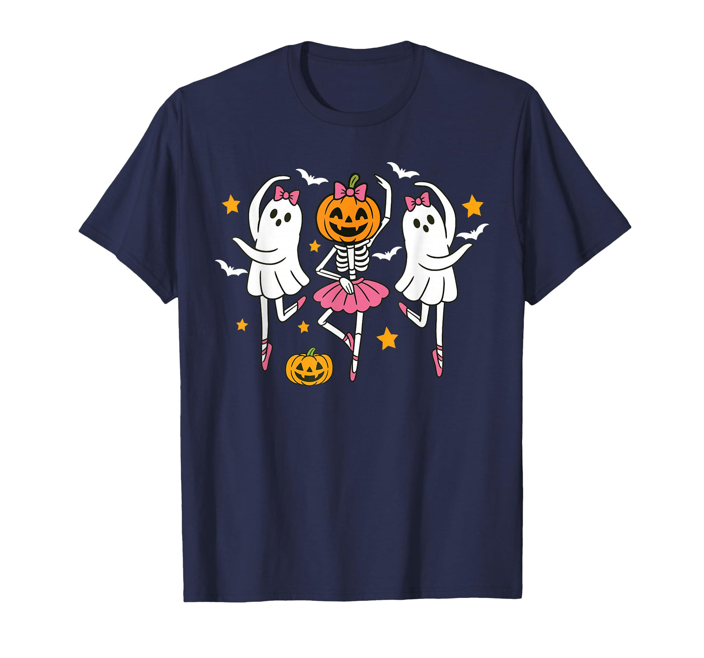 Cute Halloween Girls Ghost Ballet Women Skeleton Ballerina T-Shirt