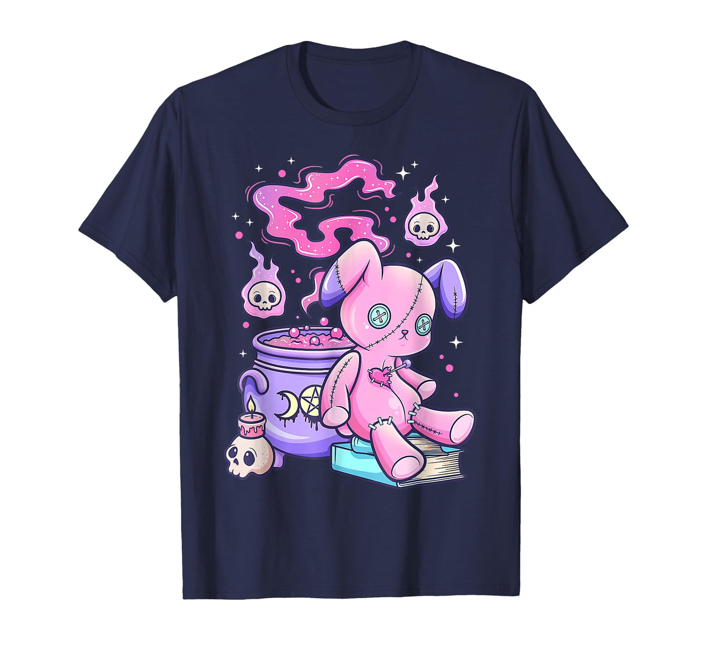 Kawaii Pastel Goth Cute Creepy Witchy Bear T-Shirt Small