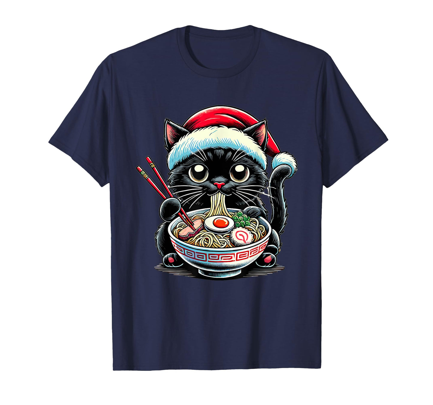 Cat Ramen Santa Hat Japanese Christmas Xmas T-Shirt