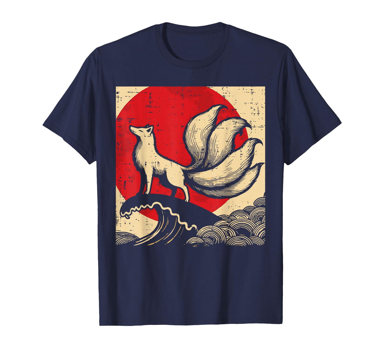 Nine Tailed Fox Red Sun Japanese Ukiyo-e Art Women Men Kids T-Shirt