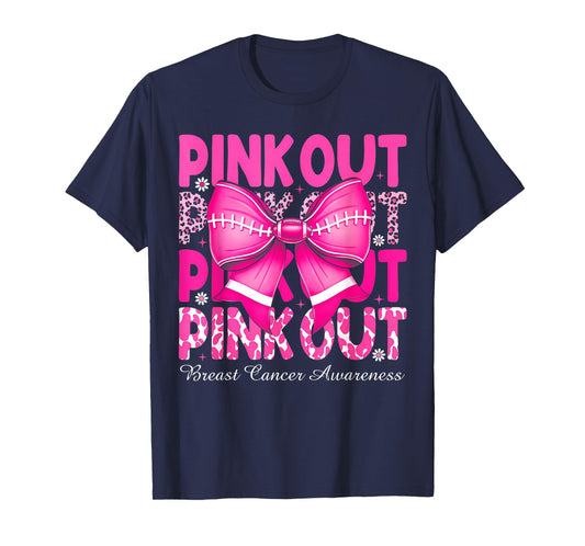 Pink Out Breast Cancer Football Coquette Bow Mom Girls Women T-Shirt