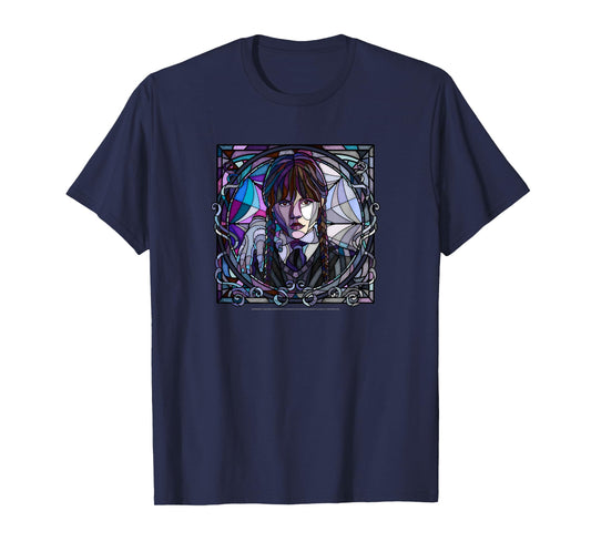 Wednesday & Thing Stained Glass Square Portrait T-Shirt
