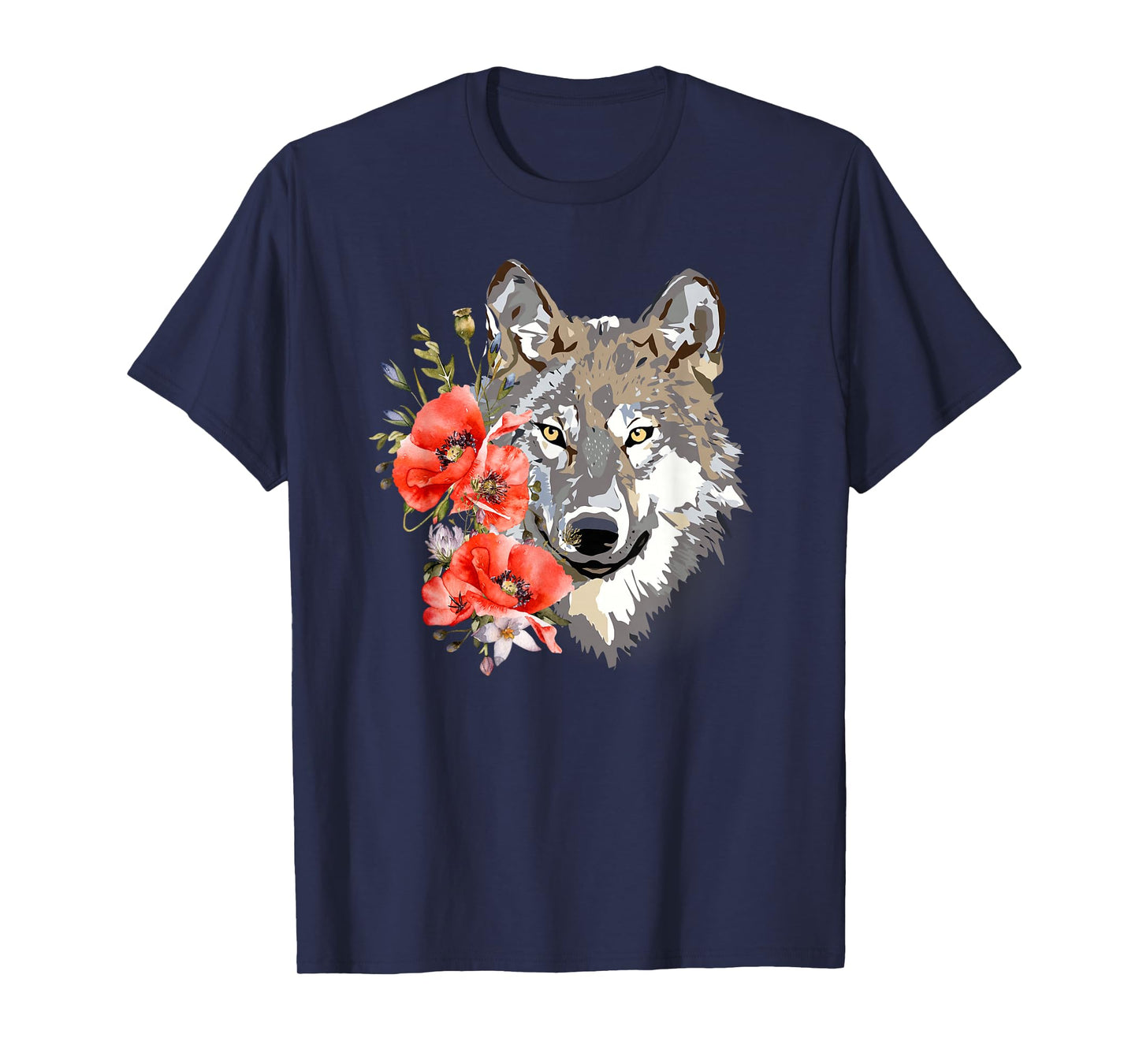 Wolf Cute Floral Graphic Wolves Women Girls T-Shirt