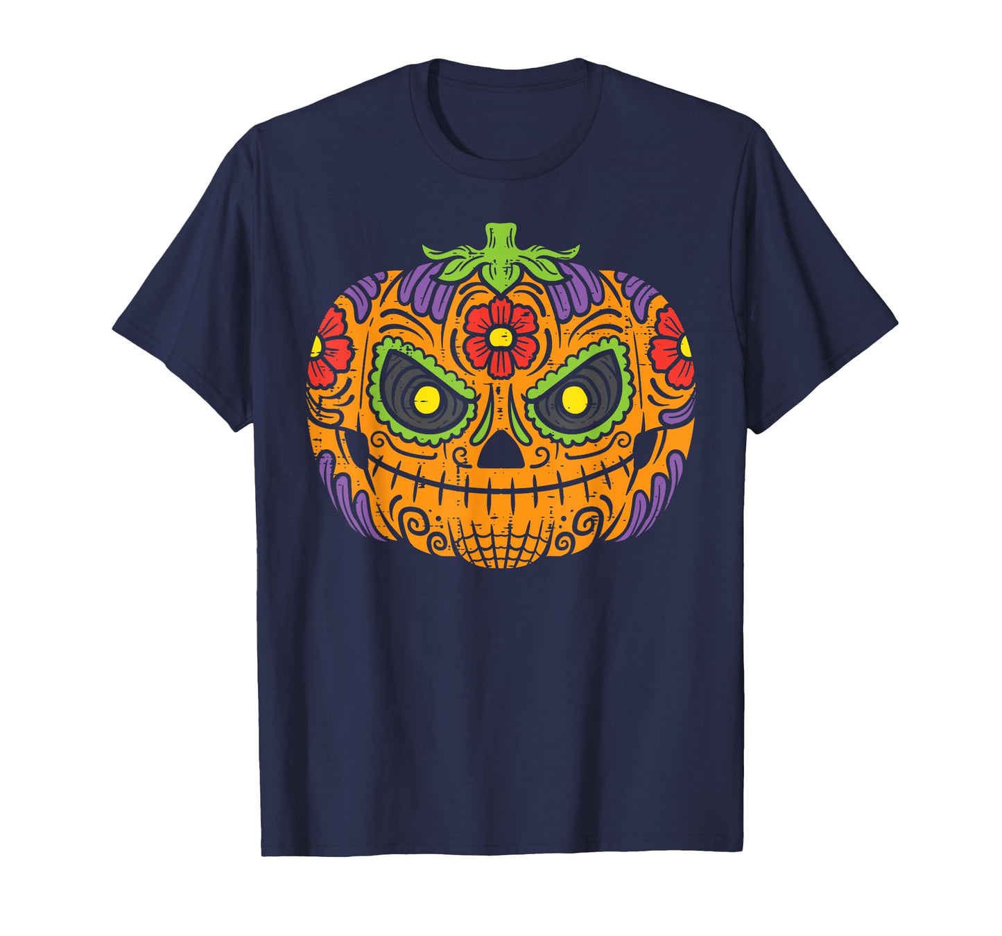 Pumpkin Sugar Skull Dia De Los Muertos Halloween Mexican T-Shirt