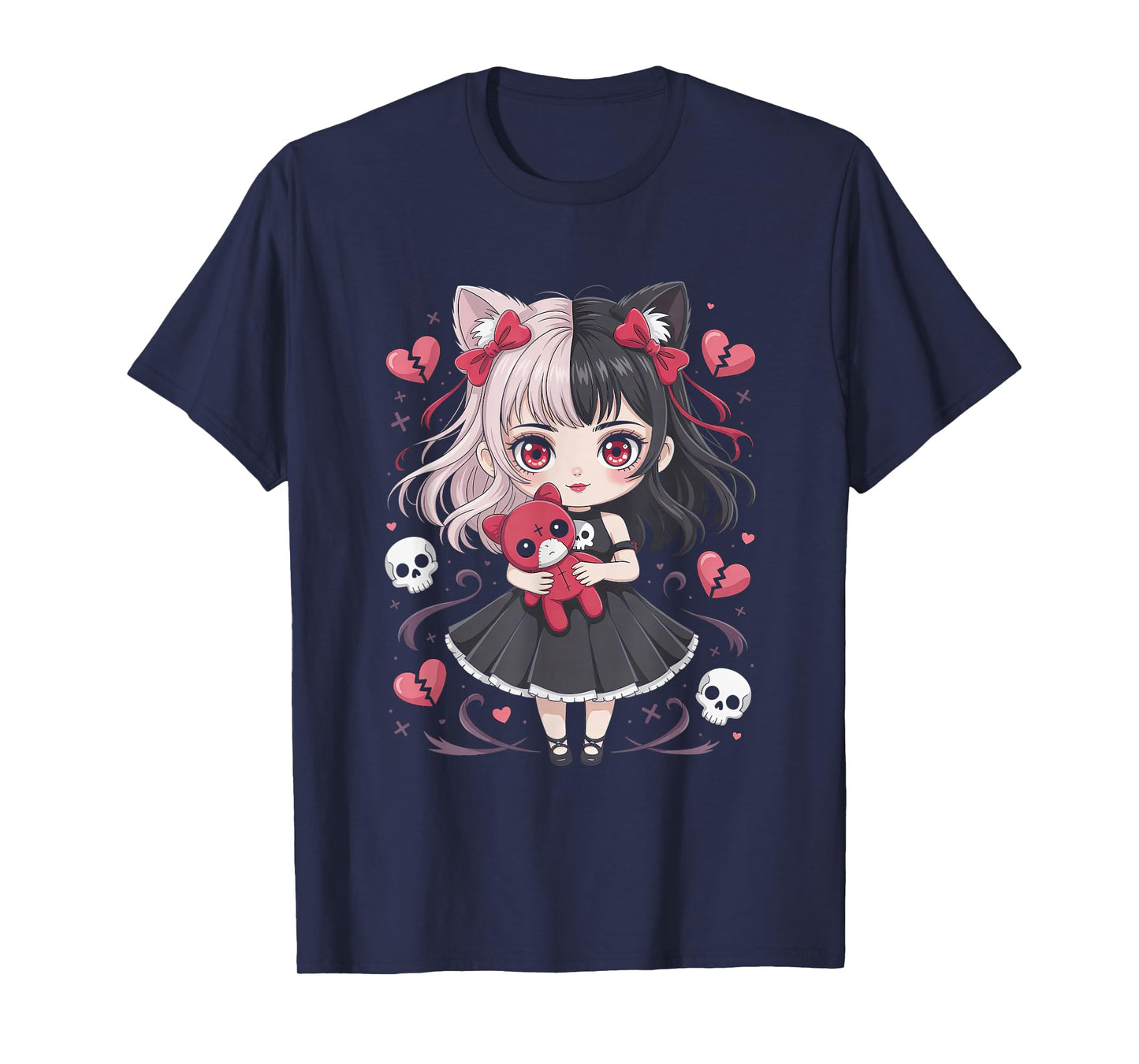 Goth Emo Girl with Teddybear Gothic Chibi Anime Girlie T-Shirt