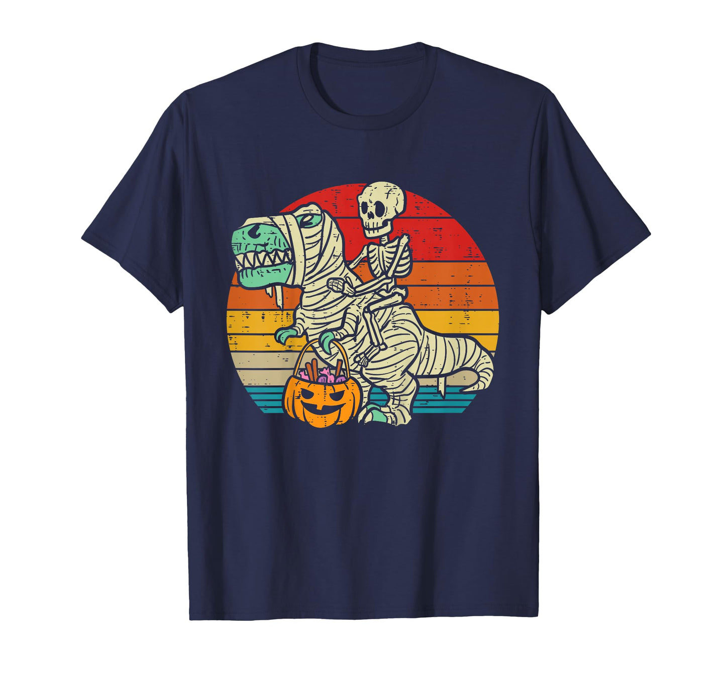 Kids Skeleton Riding Dino Mummy Retro Toddler Boys Halloween Kids T-Shirt