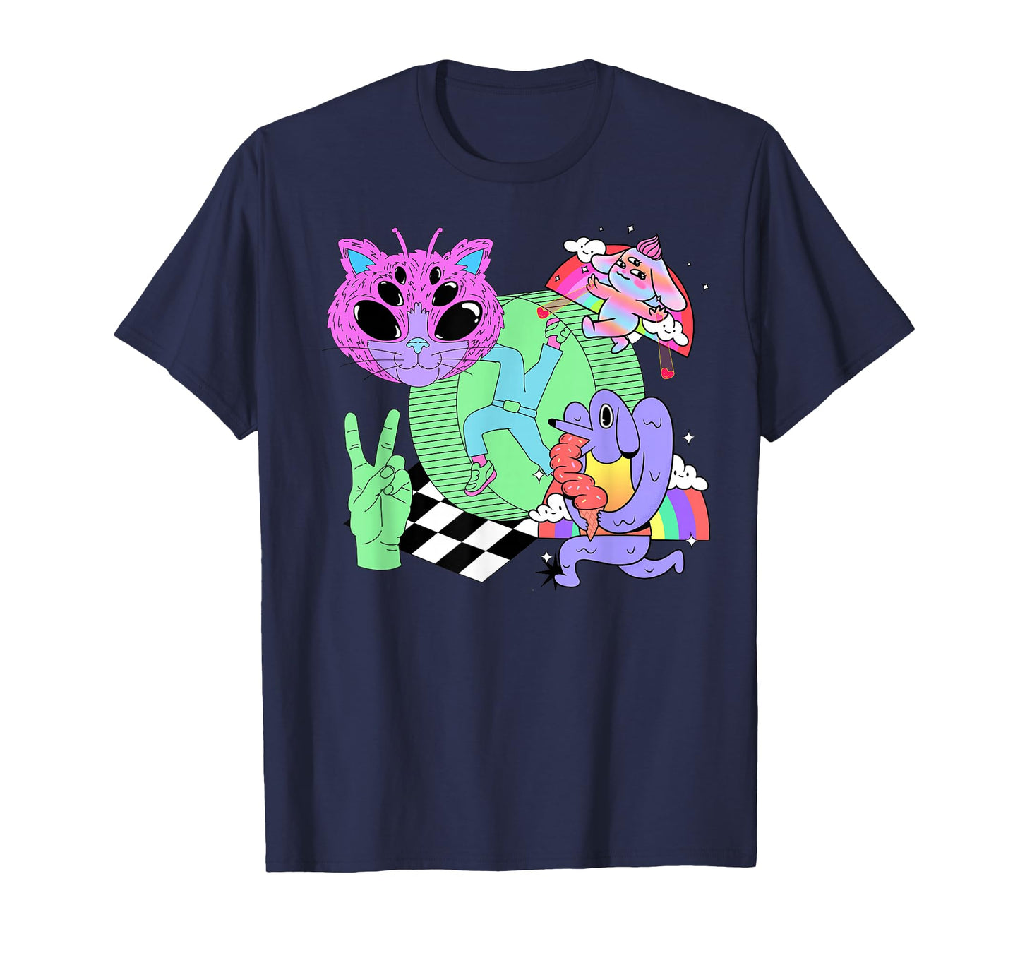 Weirdcore Aesthetic Bright Colorful Checker Print Trippy T-Shirt