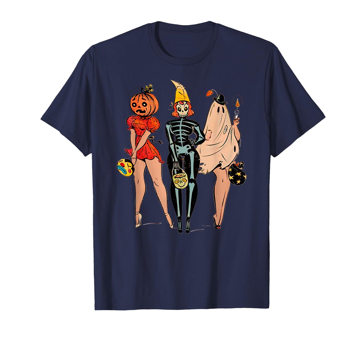 Halloween Witch Pin Up Retro Vintage Pumpkin Women T-Shirt