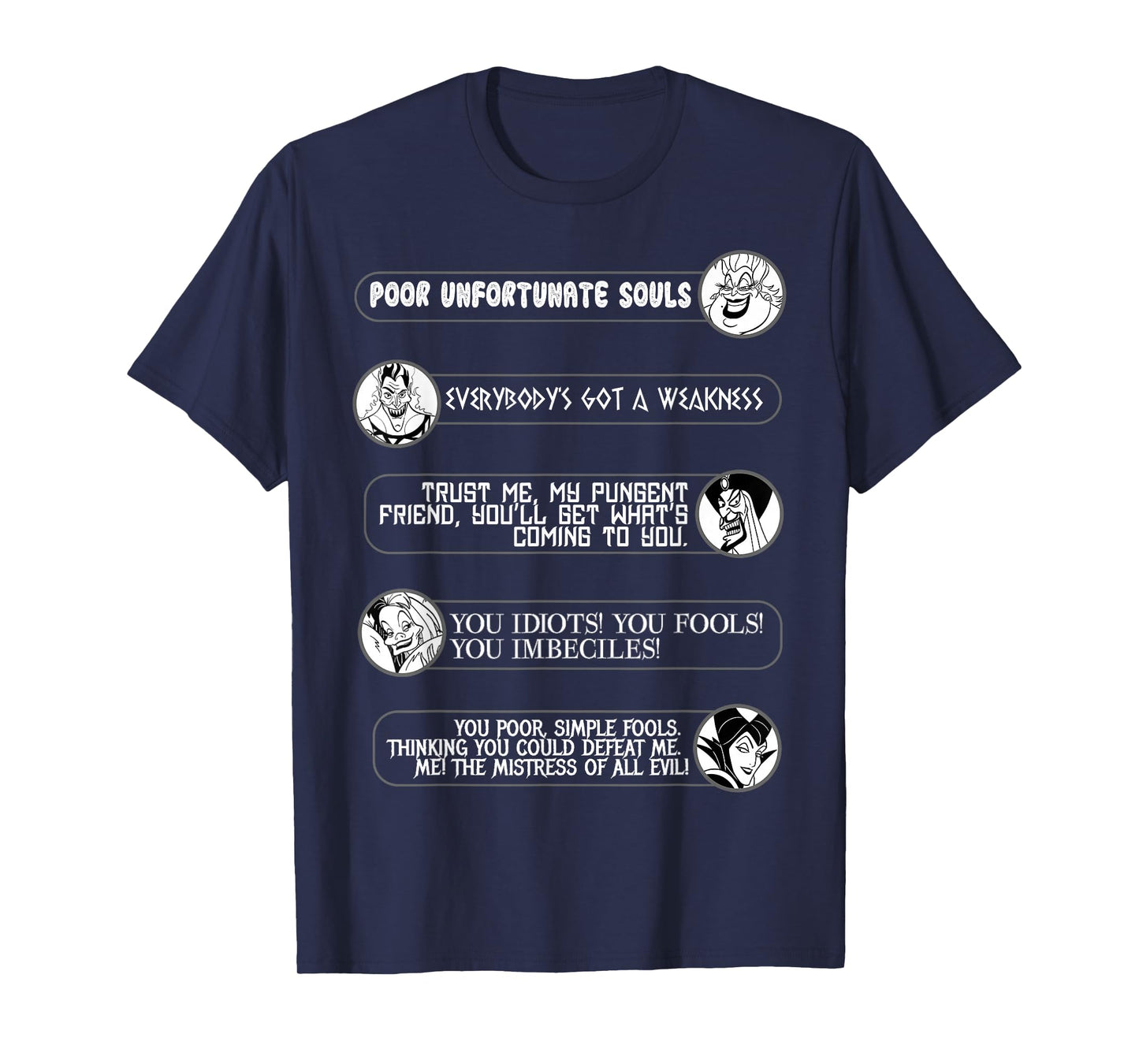 Disney Villains Movie Quotes Circle Portrait Graphic T-Shirt T-Shirt Small