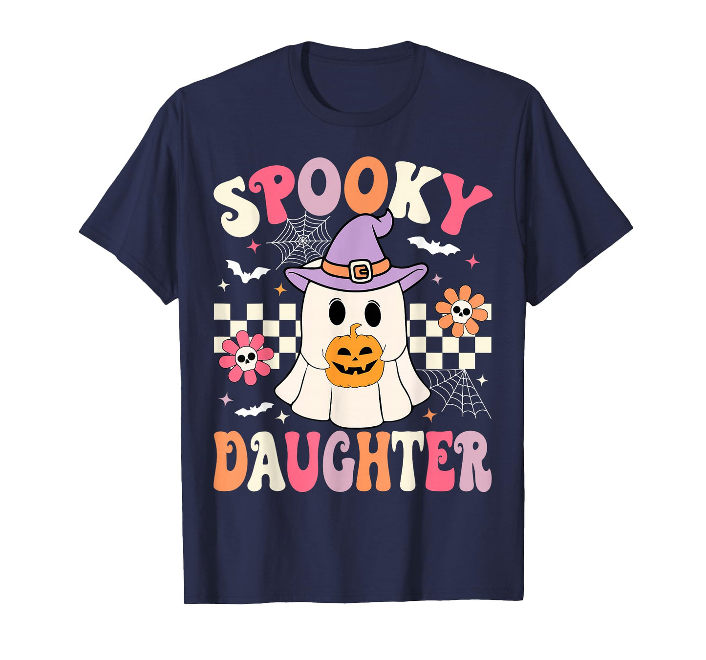 Groovy Spooky Daughter Retro Ghost Holding Pumpkin Halloween T-Shirt