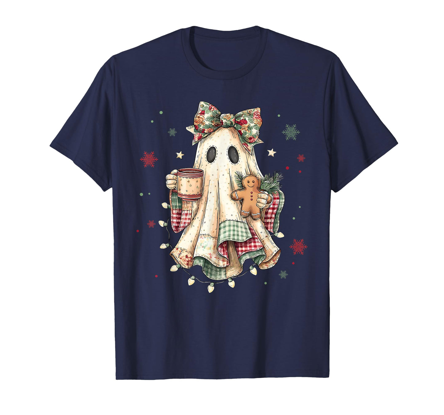Funny Ghost Gingerbread Merry Christmas Xmas Lights Holiday T-Shirt