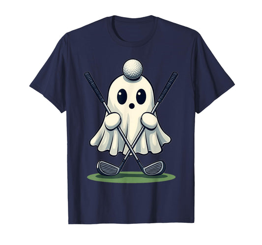Halloween Ghost Ball Head Holding Golf Clubs Funny T-Shirt