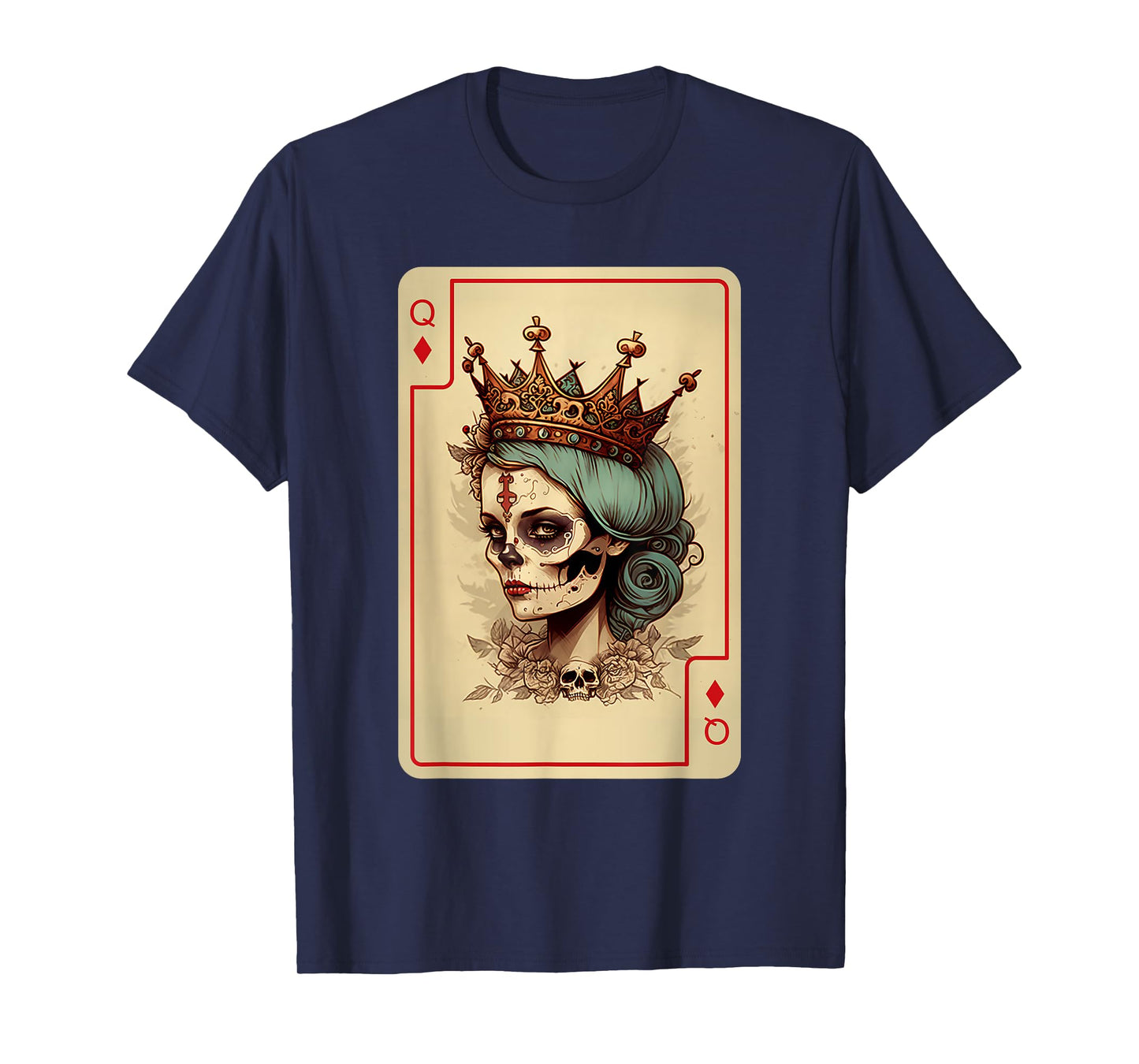 Diamond Queen Gothic Poker Card Game Creepy Queen of Diamond T-Shirt