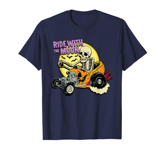 Halloween Pumpkin Hot Rod Skeleton King Rat Rod Dragster T-Shirt