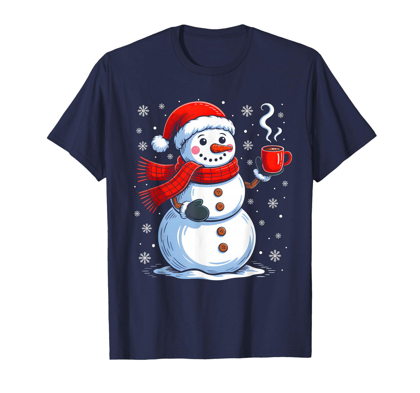 Cute Snowman Drinking Coffee Christmas Funny Xmas Pajamas T-Shirt