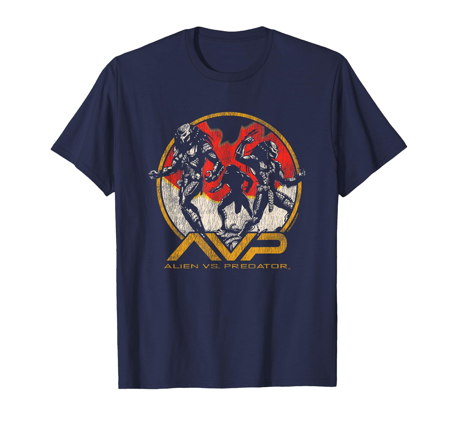 Alien Vs Predator Three Predators Fighting Big Retro Poster T-Shirt