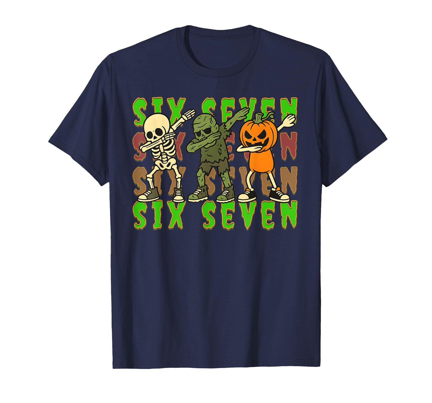 67 Halloween Meme Six Seven Dabbing Skeleton Zombie Pumpkin T-Shirt