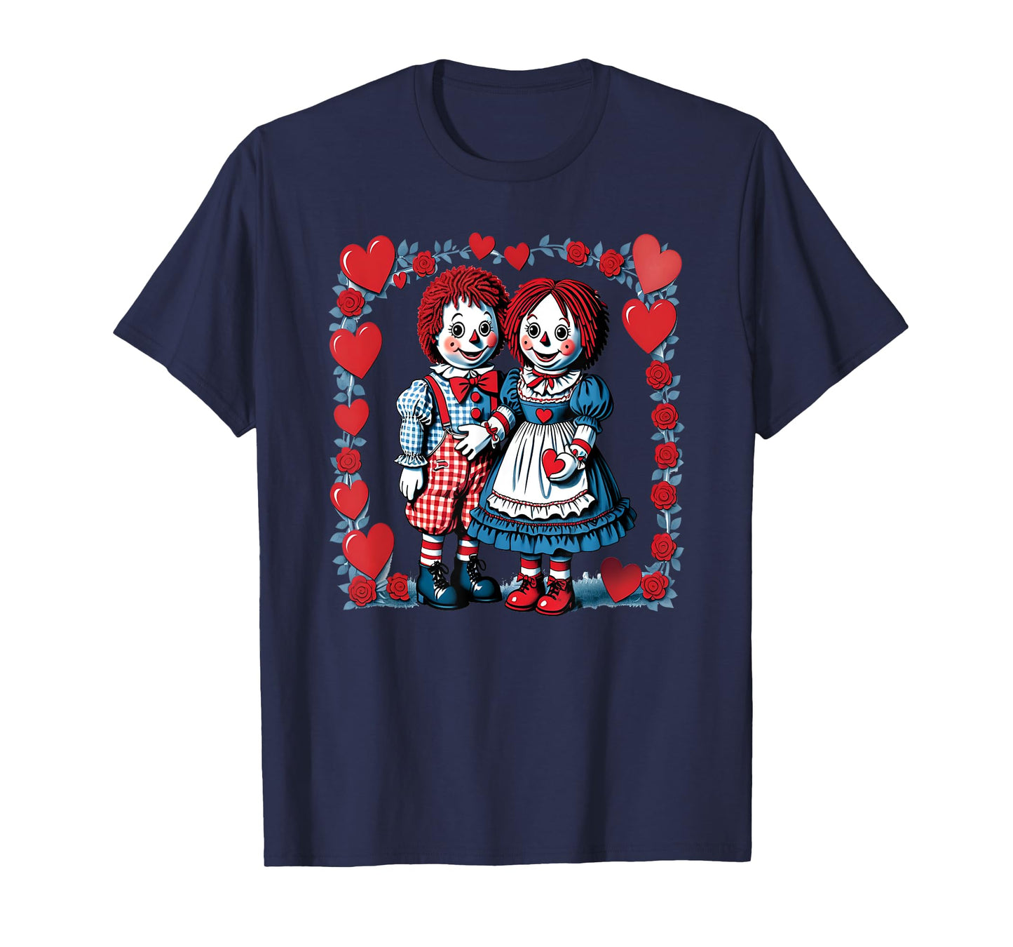 Raggedy Ann and Andy with Valentine's Day Roses & Hearts T-Shirt