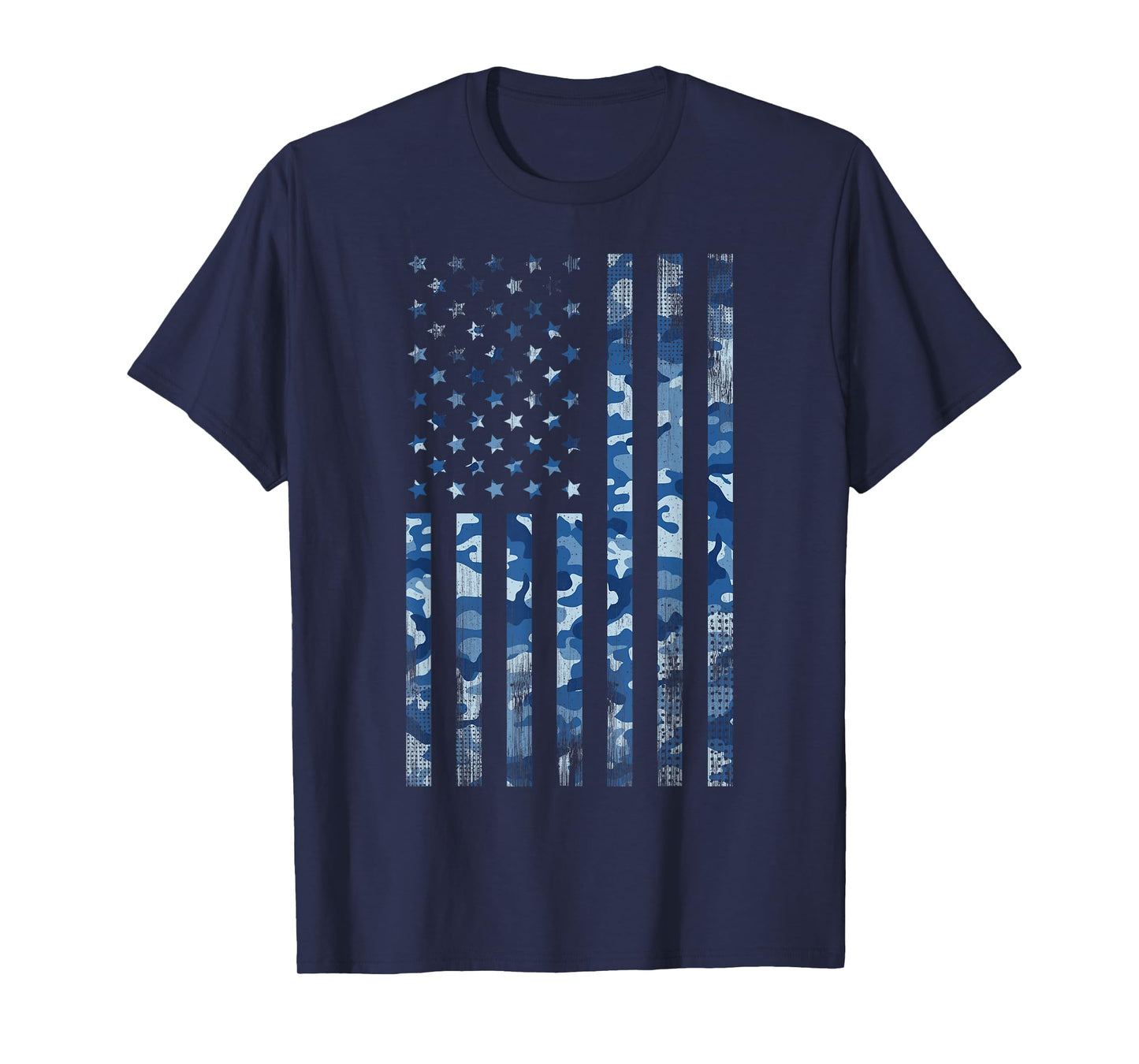 Blue Camo American Flag USA Tactical Ocean Camouflage T-Shirt