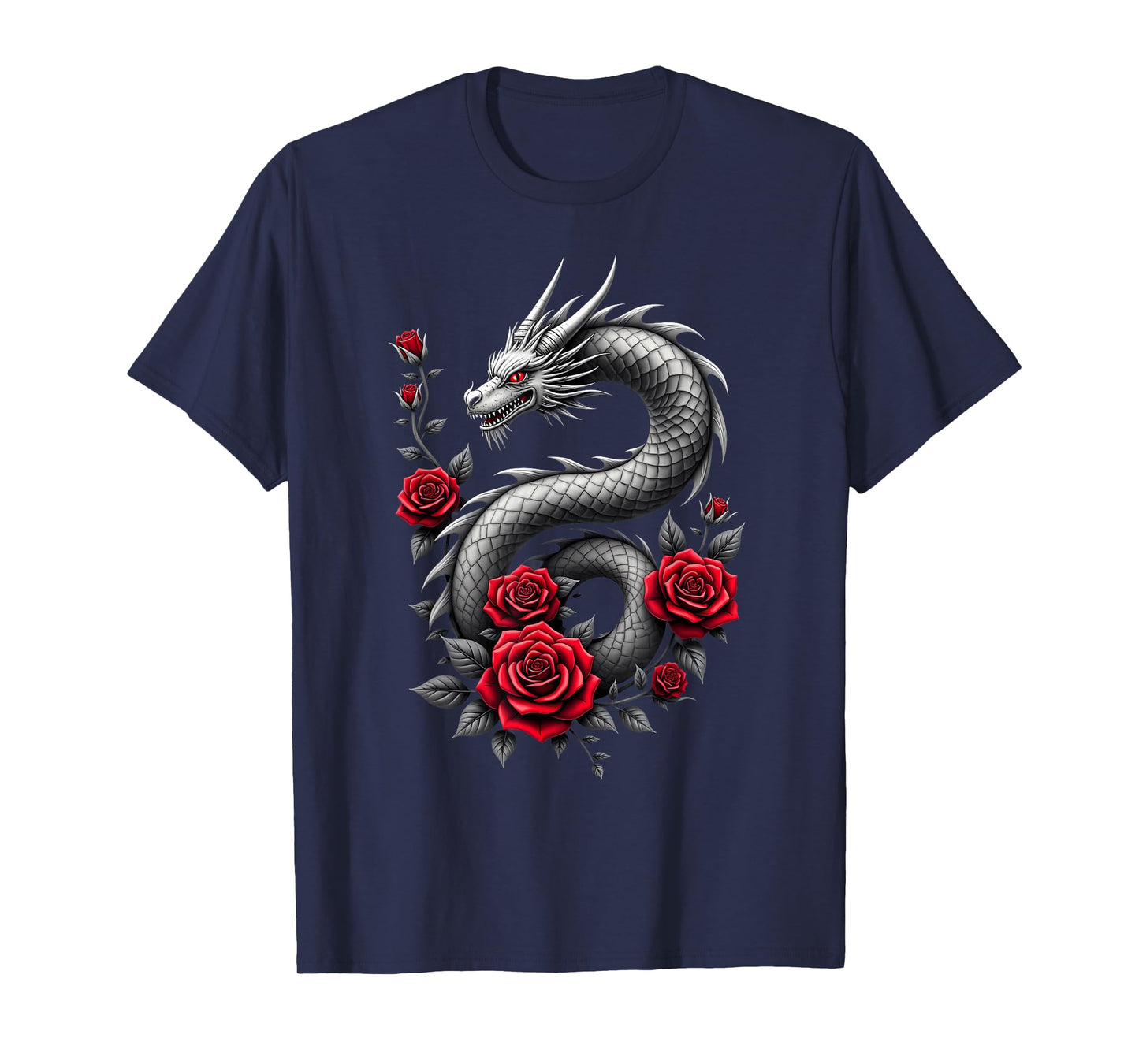 Gothic Dragon Red Rose Flower T-Shirt