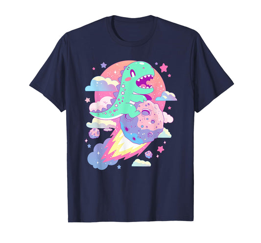 Kawaii Pastel Goth Creepy Cute Chibi Dinosaur on a Comet T-Shirt