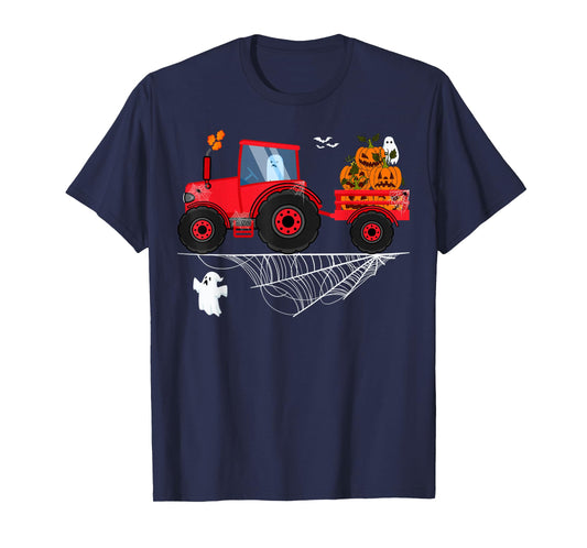 Halloween Tractor Kids Pumpkin Farm Spooky Ghost Tractor T-Shirt