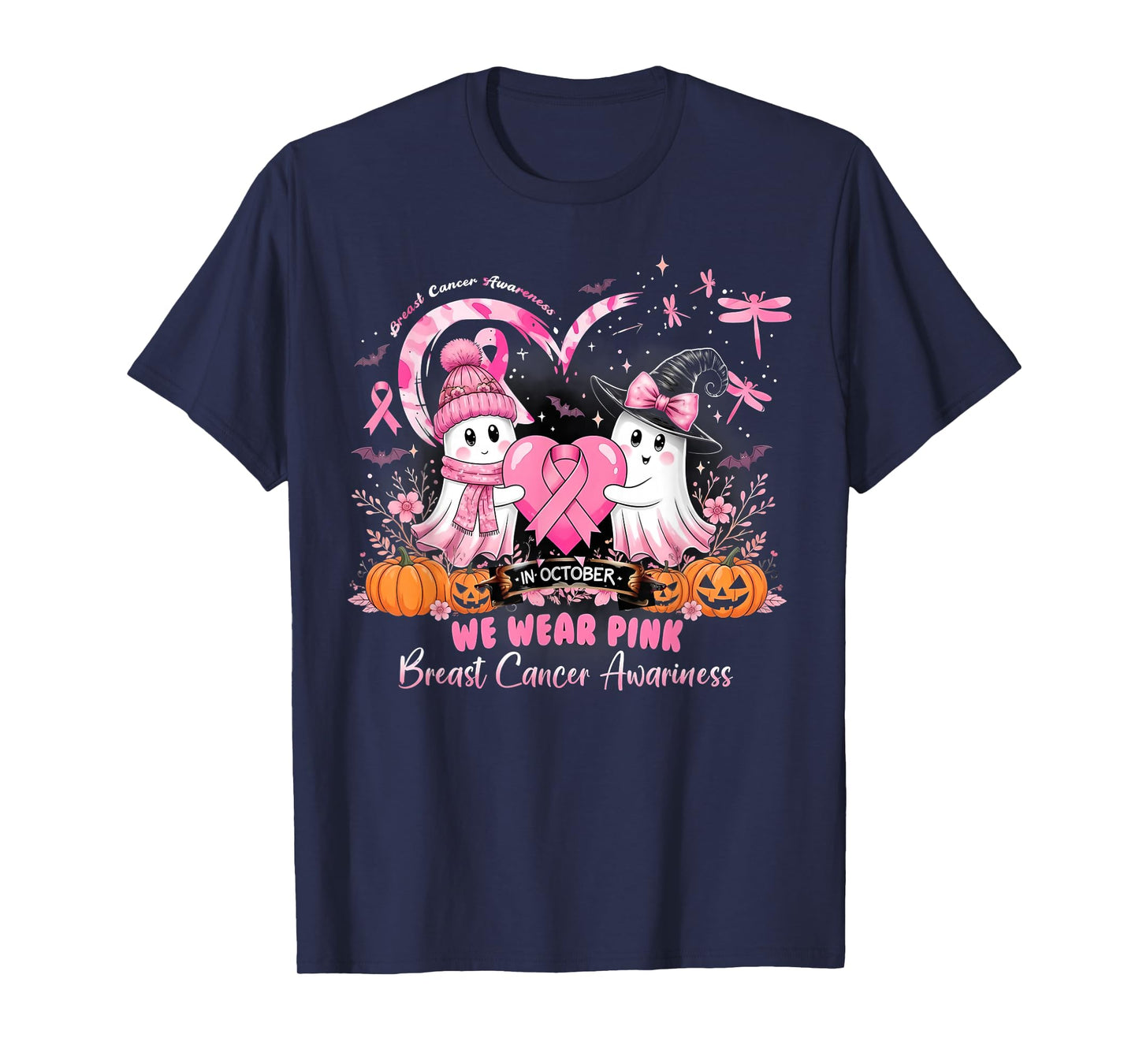 in October We Wear Pink Breast Cancer Dragonflies Awareness T-Shirt