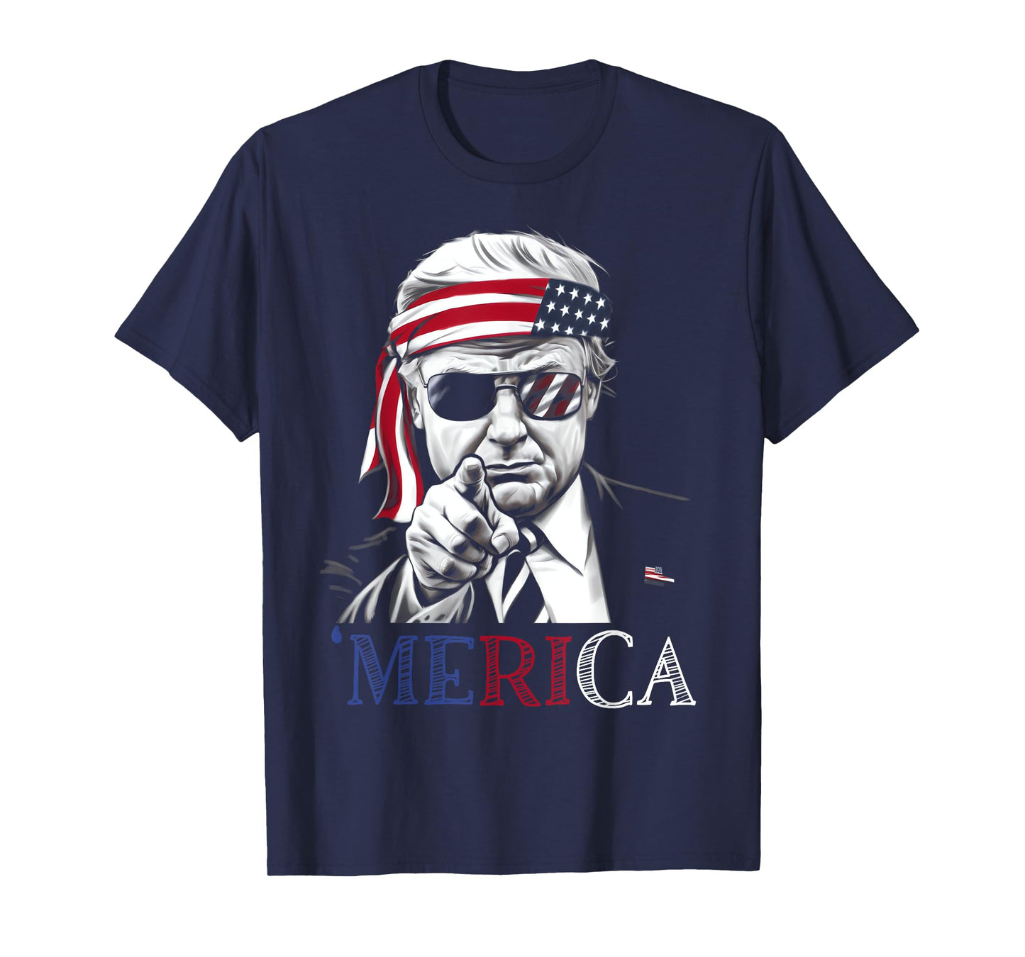 'MERICA TRUMP Happy 4th Of July Trump American Flag USA T-Shirt for Women Kids Men